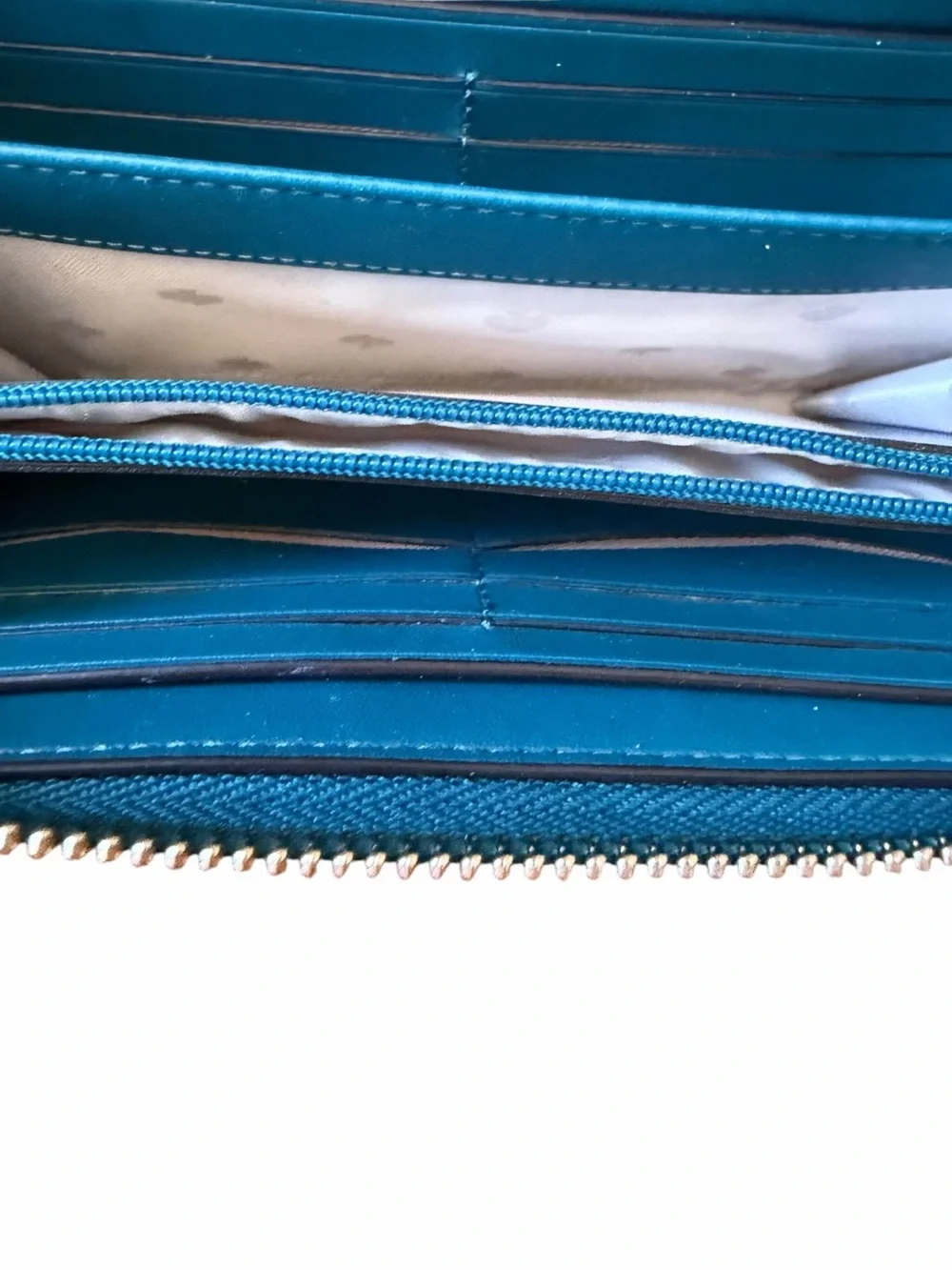 Kate Spade Large Zip Around Wallet Beautiful Dark Peacock Blue Saffiano Leather